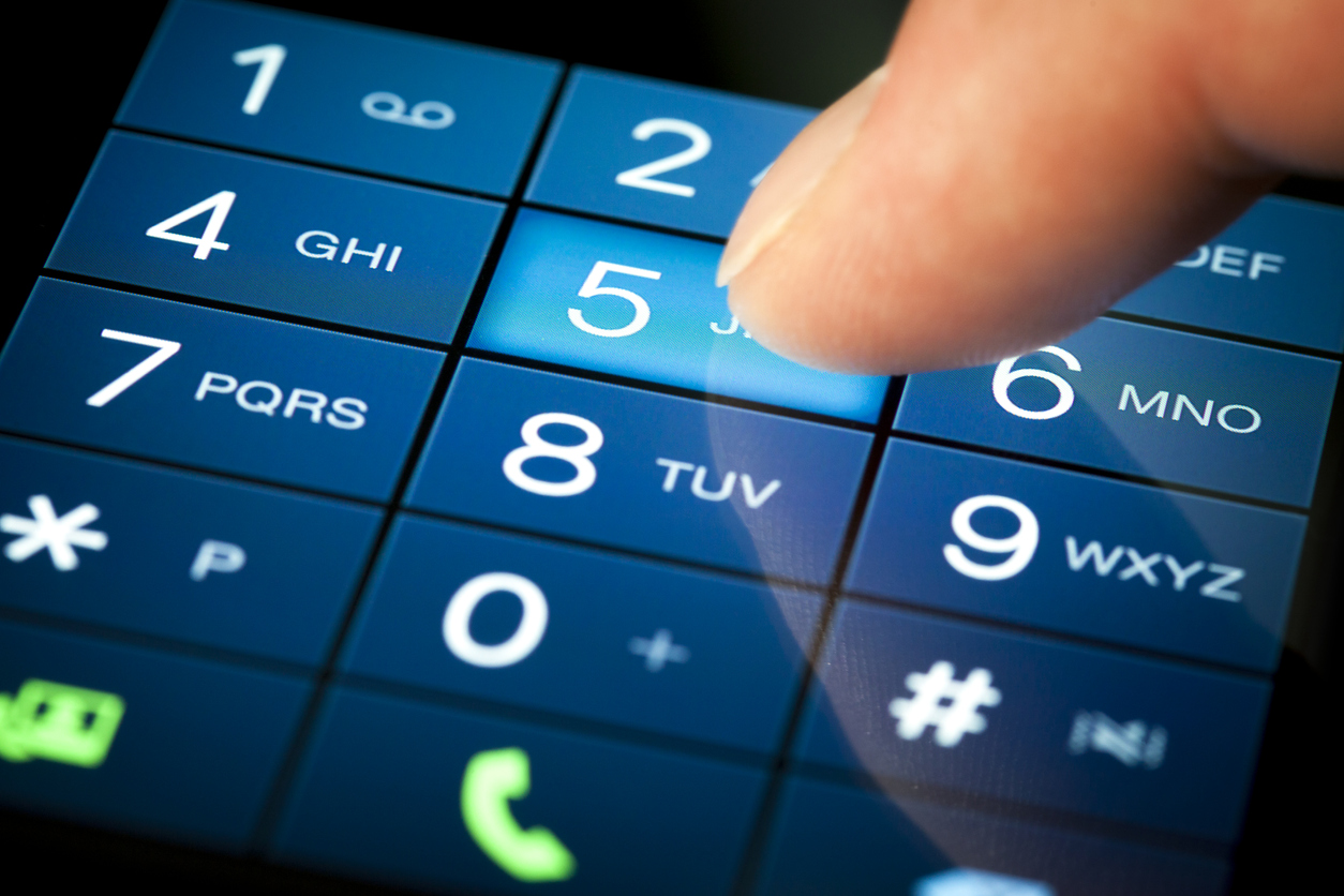 Dialing number on a touch-screen in blue